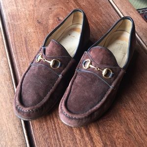 GUCCI Vintage Horse-Bit Brown Suede Loafers